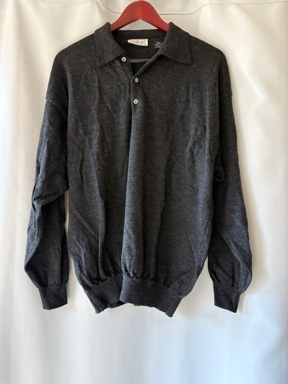 Charcoal Grey Men's 100% Italian Merino Wool Collared Pullover Sweater